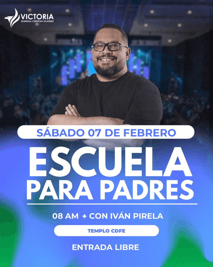 Banner promocional de la Escuela para Padres 2024-2025: 'Cómo educar a nuestros hijos sin morir en el intento', con el Pastor Iván Pirela, terapeuta familiar y conferencista internacional.